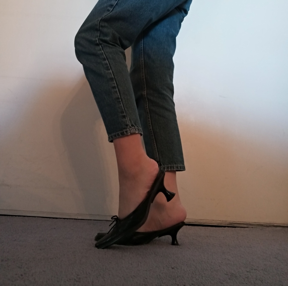 DONATED! Black Leather Kitten Heel Mules - Picture 2 of 8